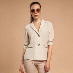 Kasper Women's Cream Textured Stripe Blazer 8P Button Front Petite NWT $153